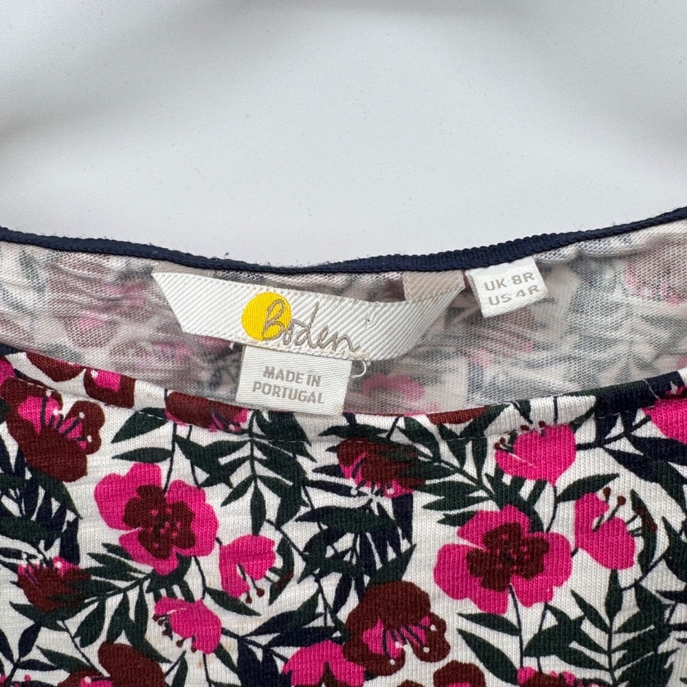 Boden Florrie Jersey Dress Women 4R White Pink Flower Print Cotton Pockets Fairy - Picture 4 of 9